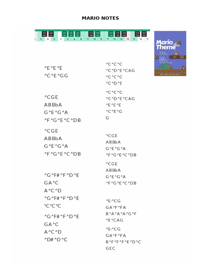 Super Mario Keyboard Notes | PDF