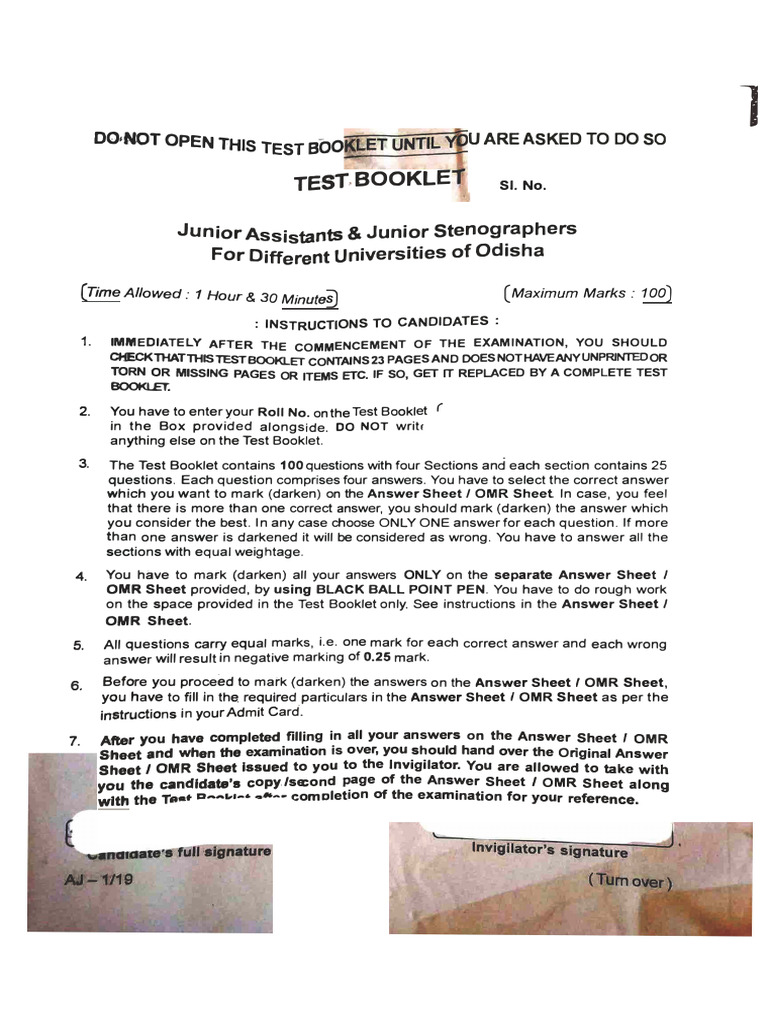 SSB 2020 JA & Clerk Question Paper | PDF
