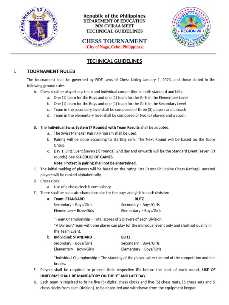 CVIRAA Chess Ground Rules 2026 | PDF | Chess | Traditional Board Games