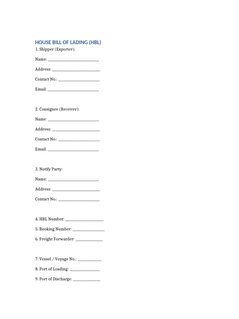 House Bill of Lading Template | PDF
