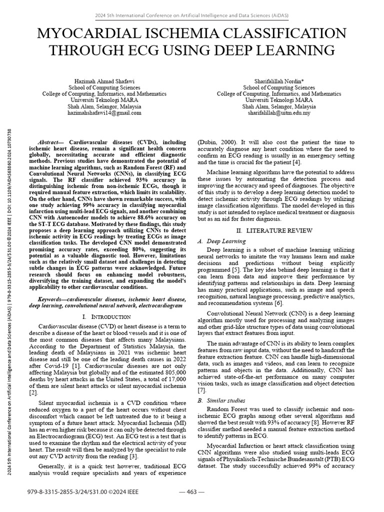 Myocardial Ischemia Classification Through ECG Using Deep Learning ...
