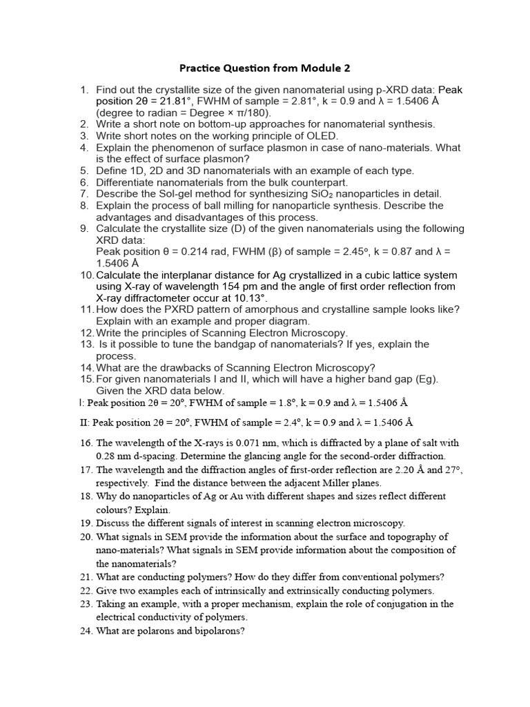 Practice Question From Module 3 (1) | PDF | Thin Film | Chemical Vapor ...