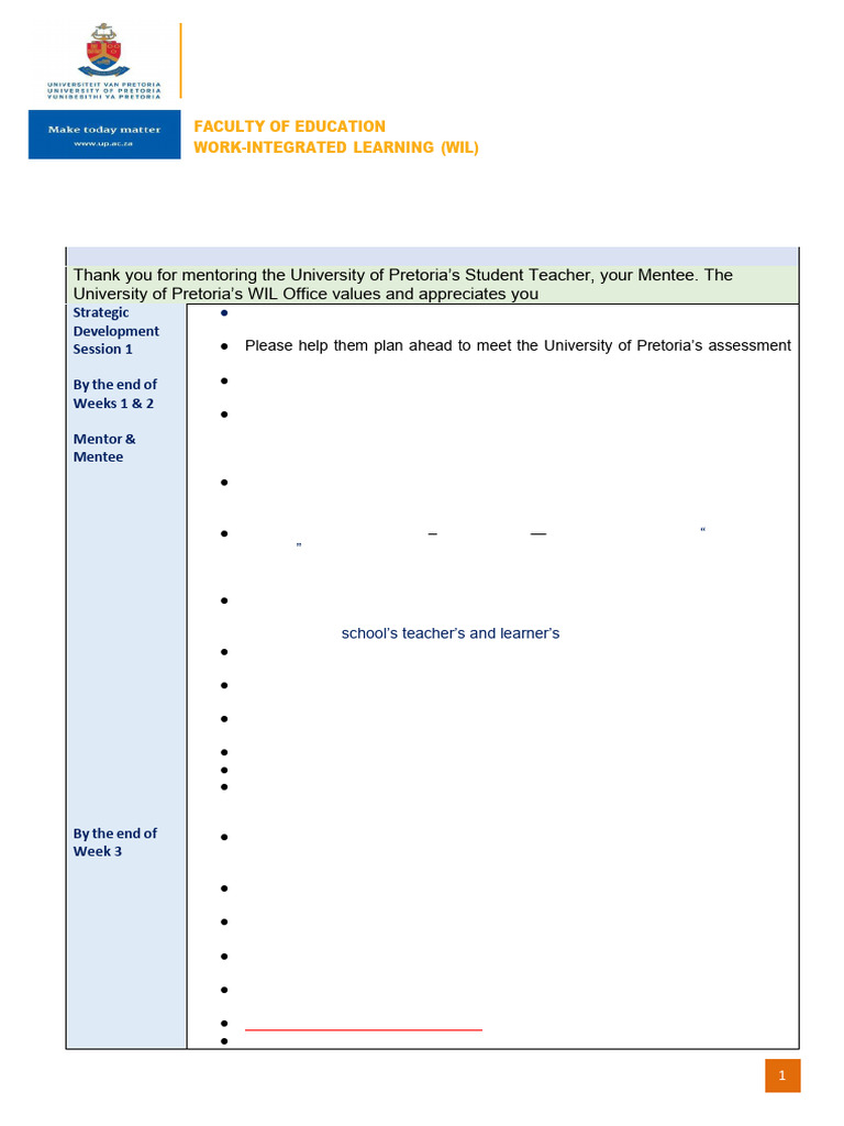 WIL - 7-Week Mentor Teacher Guidelines | PDF | Mentorship | Teachers