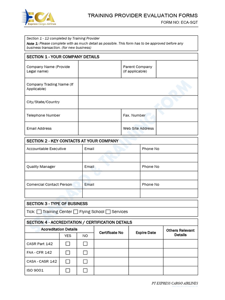 Training Provider Evaluation Form | PDF | Audit