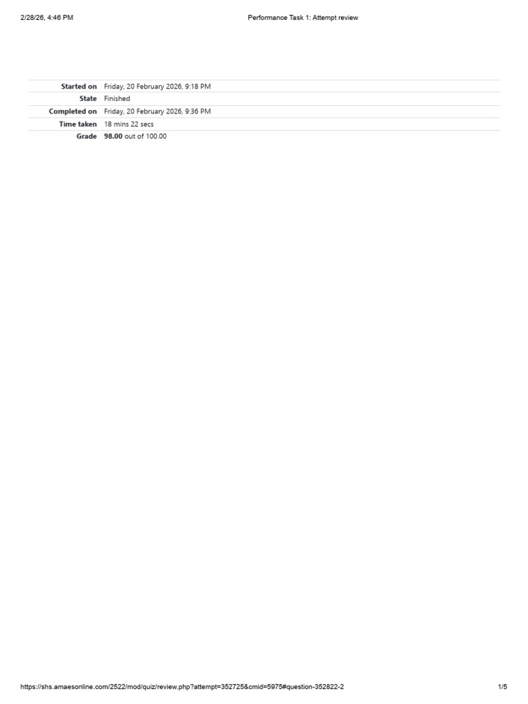 Performance Task 1_ Attempt Review | PDF