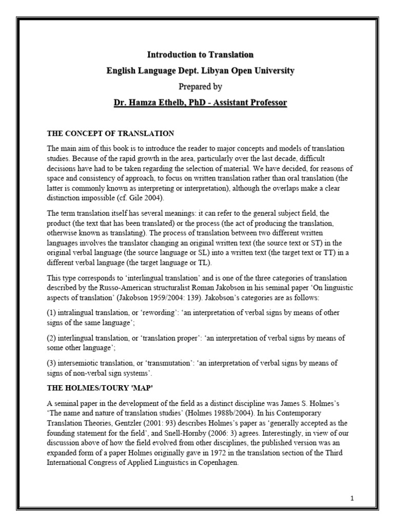 3- Introduction to Translation Study Handout (1) | PDF | Idiom ...