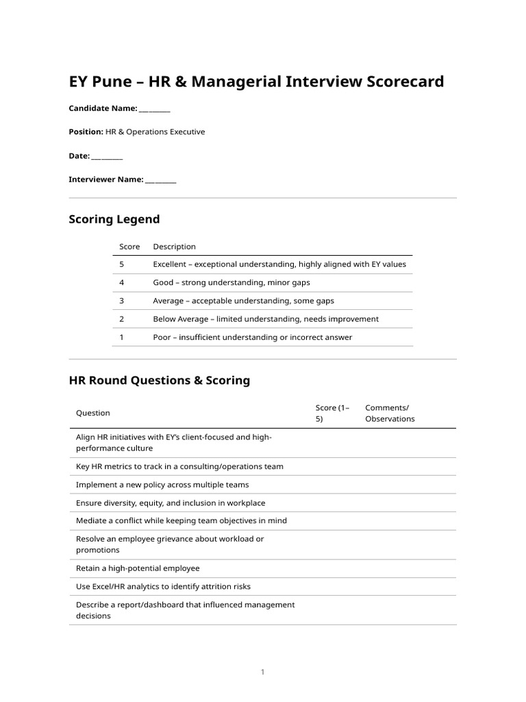 Ey Interview Scorecard | PDF | Performance Indicator | Employment