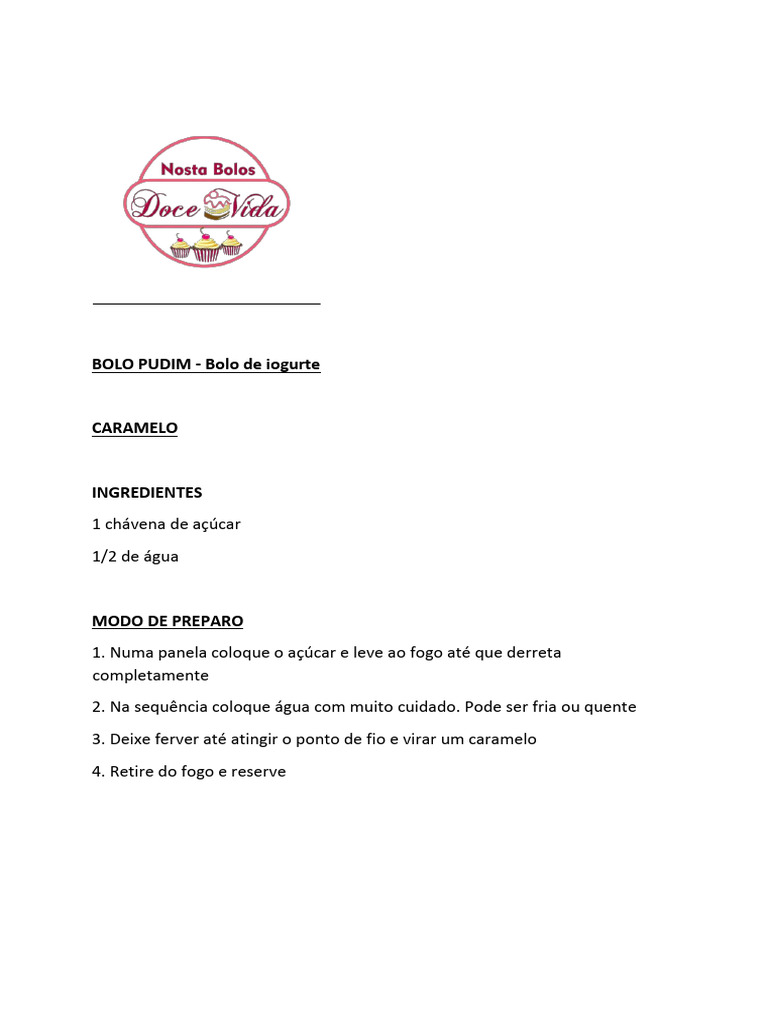BOLO PUDIM - Bolo de Iogurte | PDF