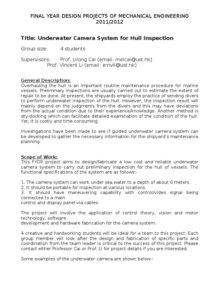 Mechanical Engineering Final Year Projects | PDF