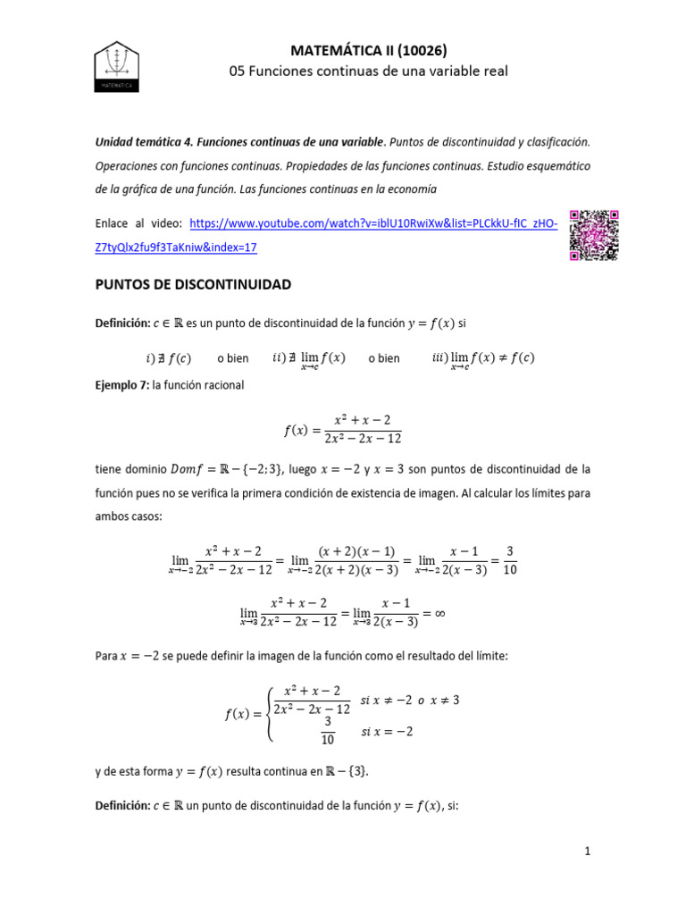 05 02 Funciones Continuas de Una Variable Real Puntos de Discontinuidad ...