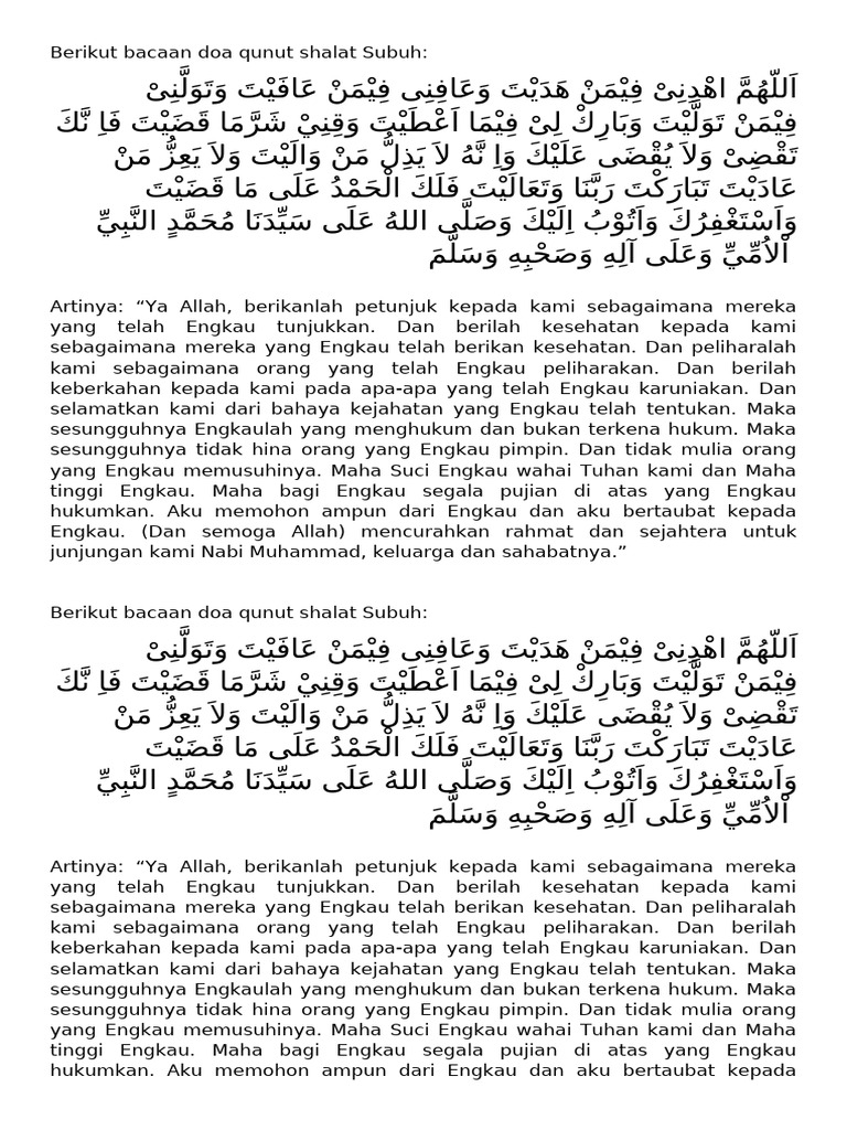 Berikut Bacaan Doa Qunut Shalat Subuh | PDF