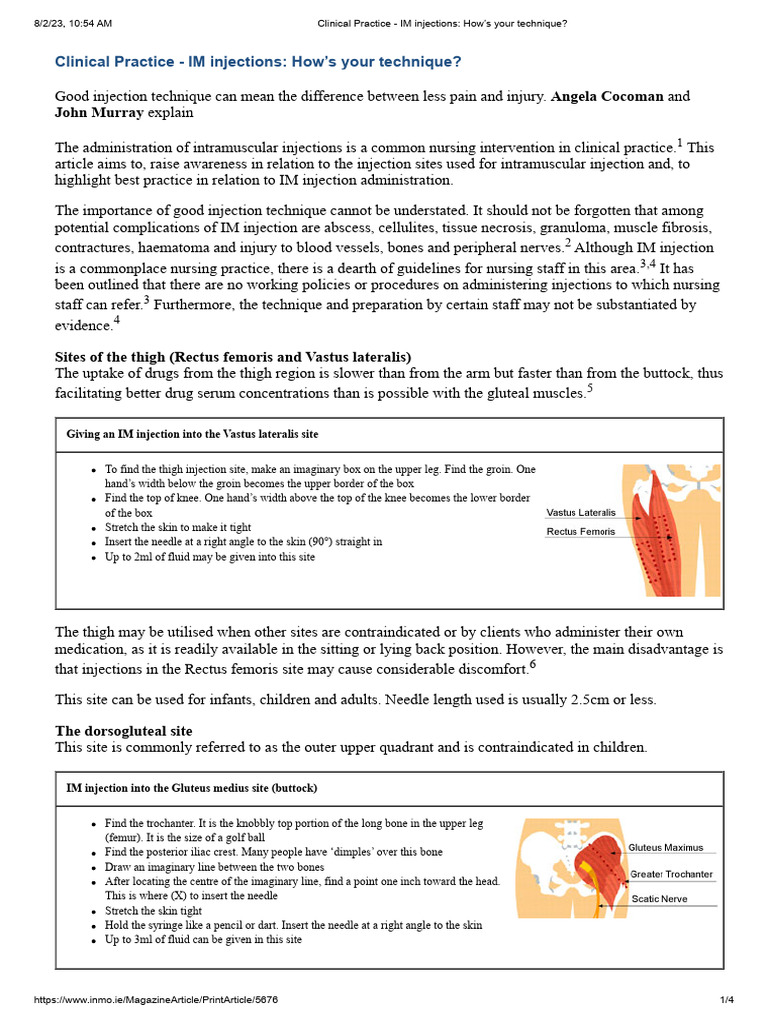 Clinical Practice - IM Injections - How's Your Technique | PDF ...