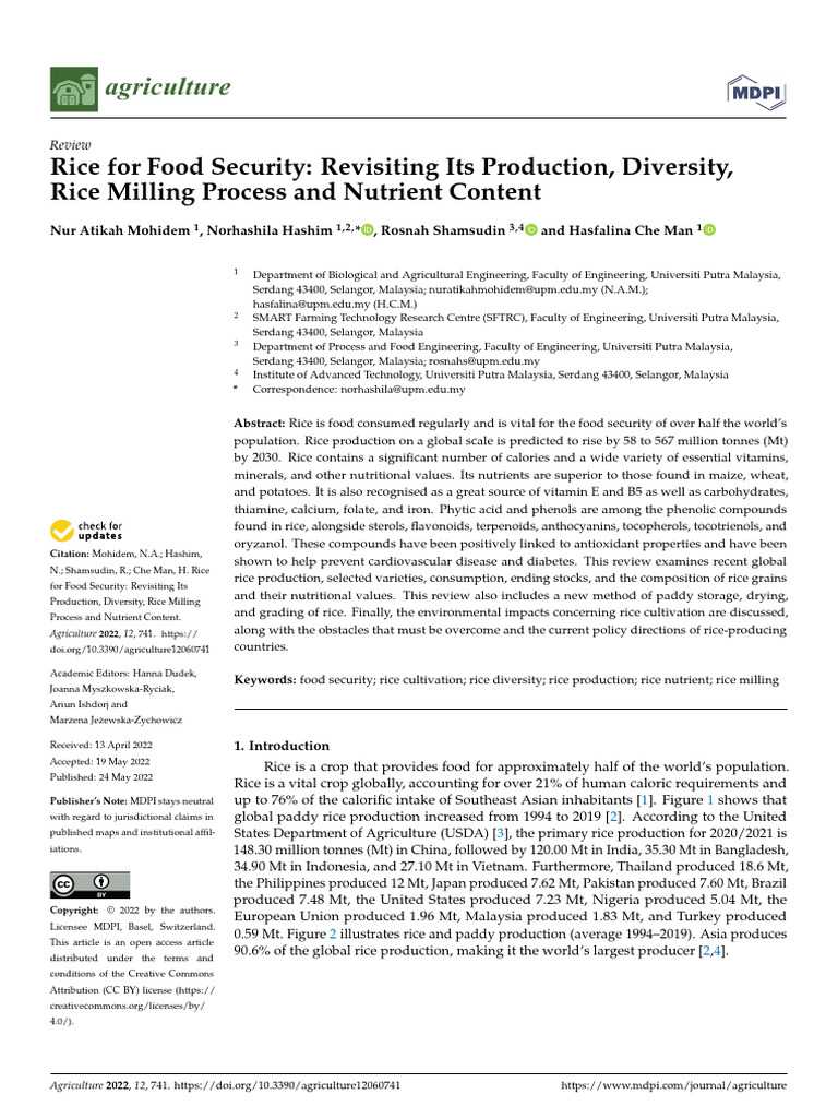 Agriculture 12 00741 v2 | PDF | Rice | Agriculture
