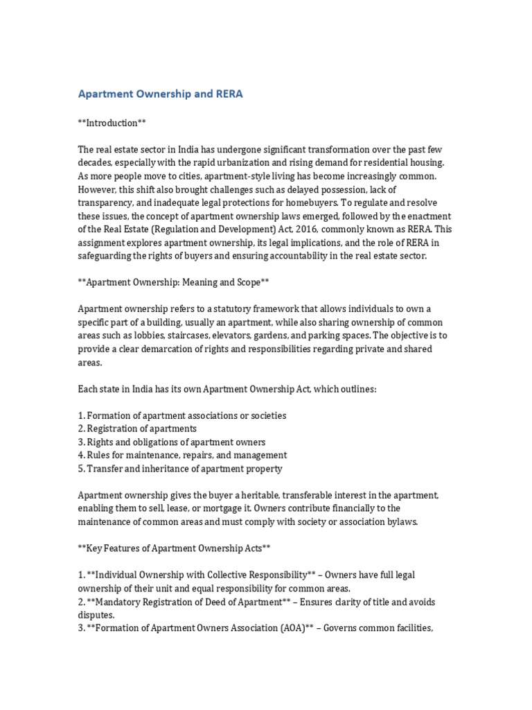 Apartment Ownership RERA Assignment | PDF | Ownership | Apartment