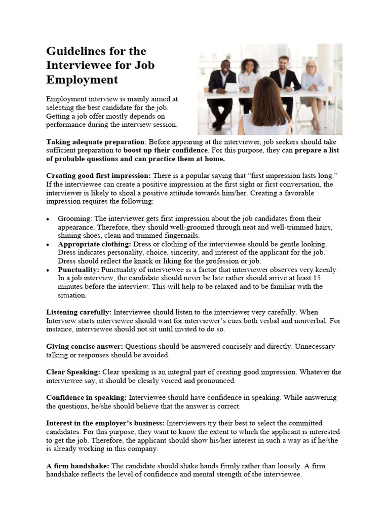 Guidlines For Job Interview | PDF | Job Interview | Social Psychology