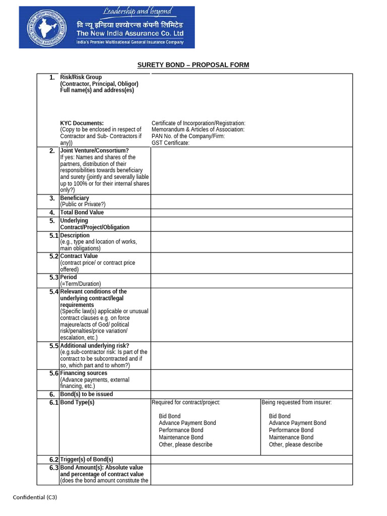 Surety Proposal Form | PDF | Bonds (Finance) | Surety
