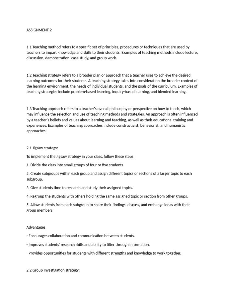 Assignment 2 | PDF | Learning | Teaching Method