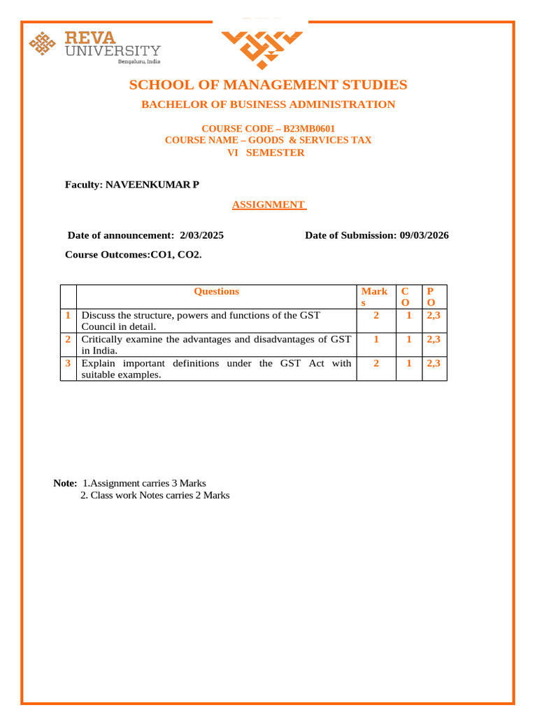 IA-1 GST Assignment | PDF