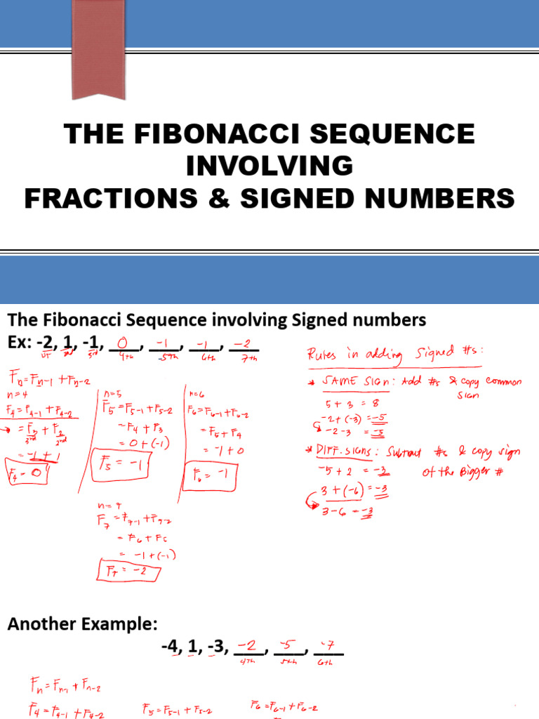 Fibonacci Sequence Involving Signed Numbers and Fractions 2F | PDF ...