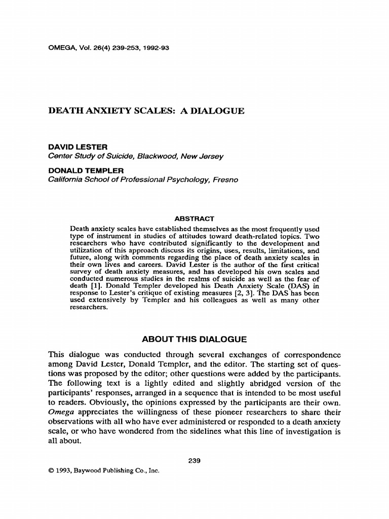 Lester 1993 | PDF | Anxiety | Psychology