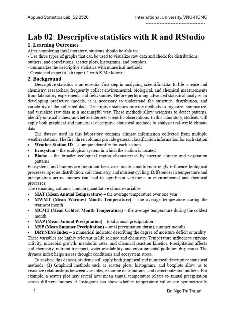 LAB MANUAL 2 - Descriptive Statistics With R and RStudio | PDF ...