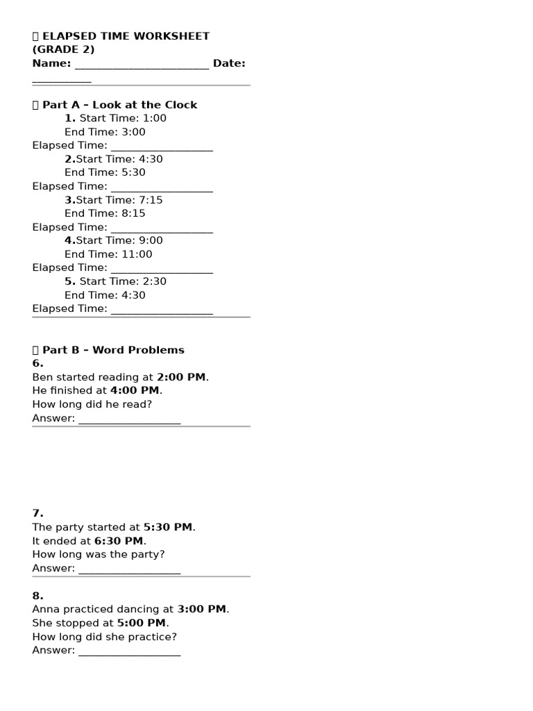 ? Elapsed Time Worksheet | PDF