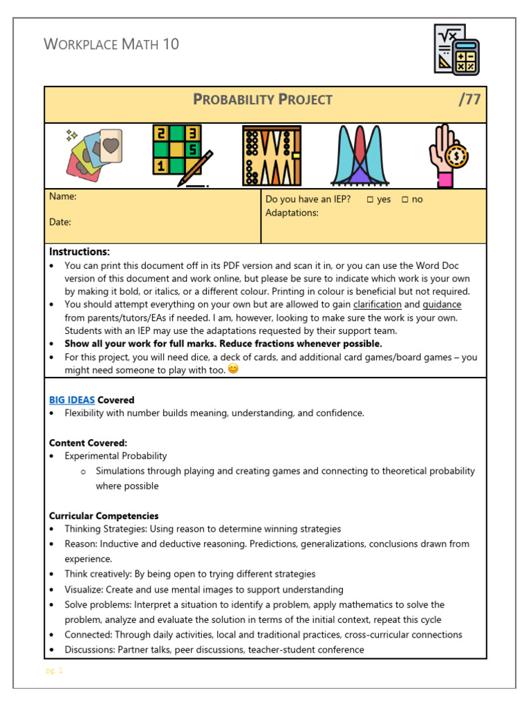 Probability Project 3.0 | PDF | Probability | Dice