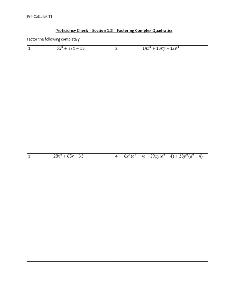 Pc Section 1.2 - Factoring Complex Quadratics | PDF