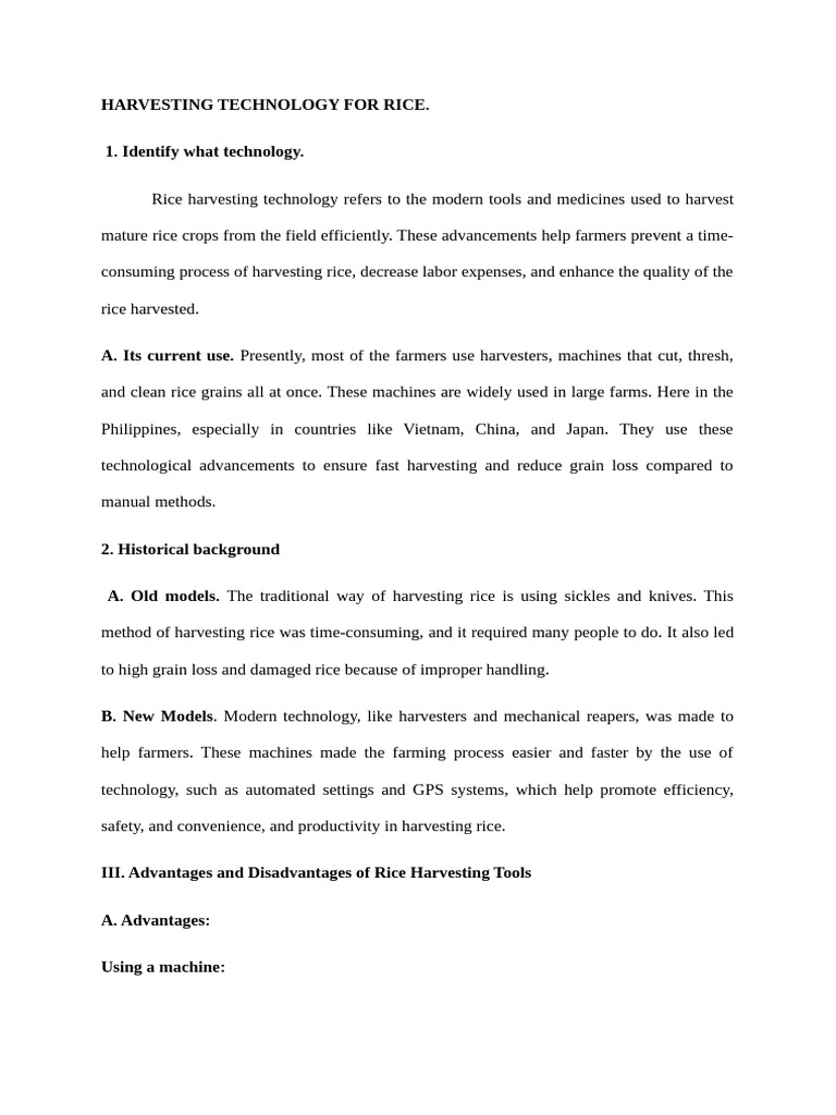 Harvesting Technology for Rice | PDF | Rice | Harvest