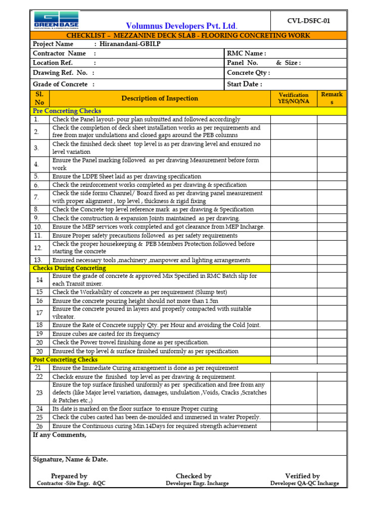 Checklist For Mezzanine Flooring Work | PDF | Concrete | Building ...