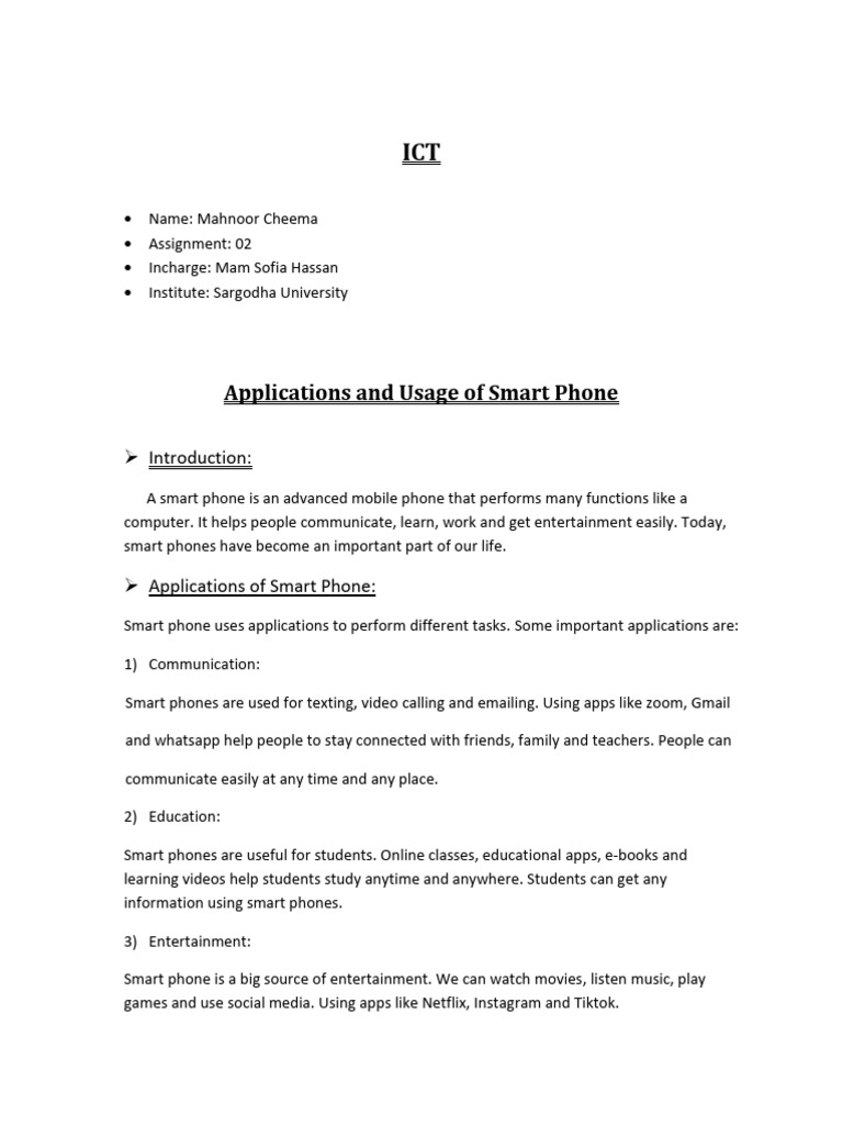 ICT Assignment 02 | PDF | Smartphone | Mobile App