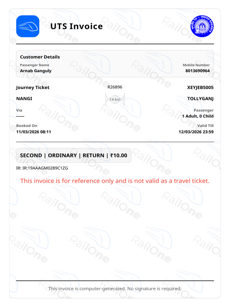 XEYJEB5005 Journey Invoice | PDF