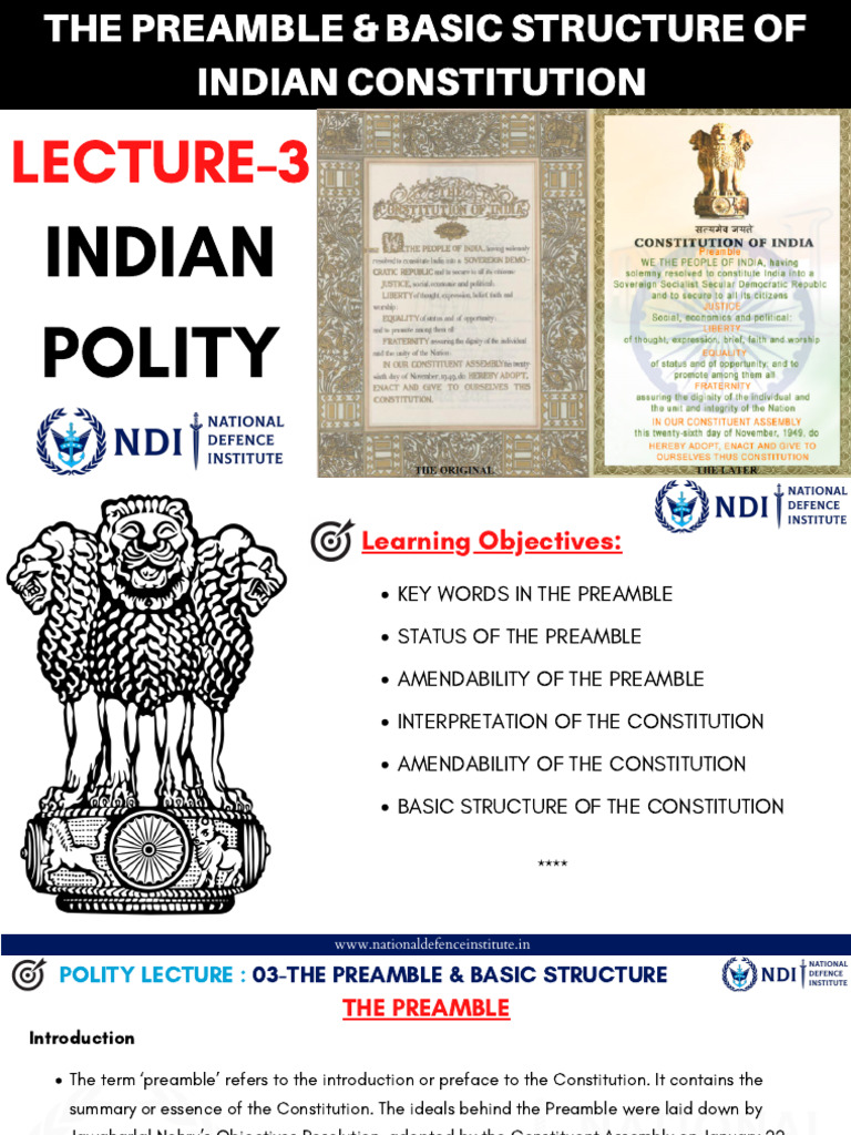 The Preamble and Basic Structure of Indian Constitution | PDF ...