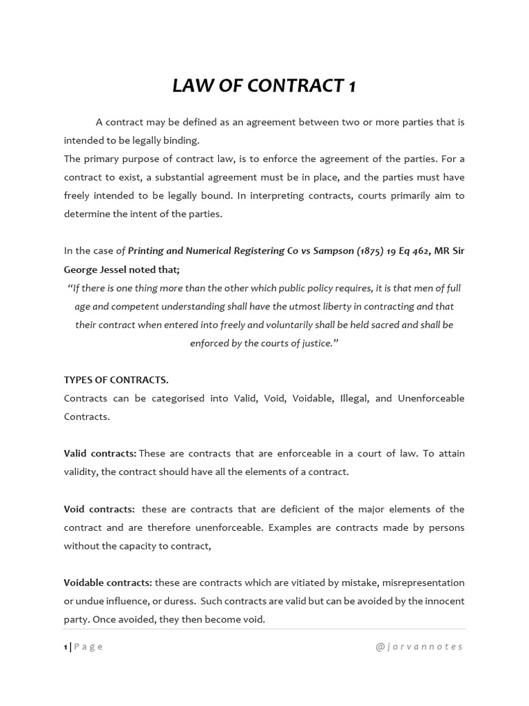 Contracts Law 1 - @jorvannotes | PDF | Offer And Acceptance | Consideration