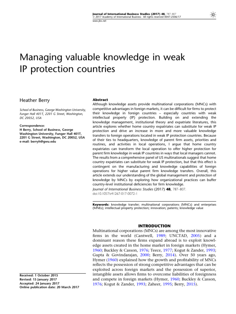 Managing Valuable Knowledge in Weak IP Protection Countries | PDF ...