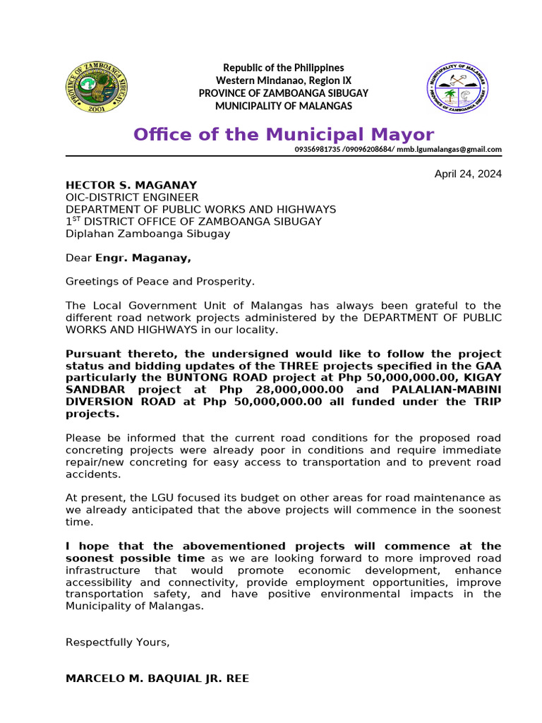 Letter To DPWH | PDF