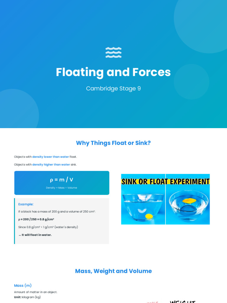Floating and Forces | PDF | Buoyancy | Density