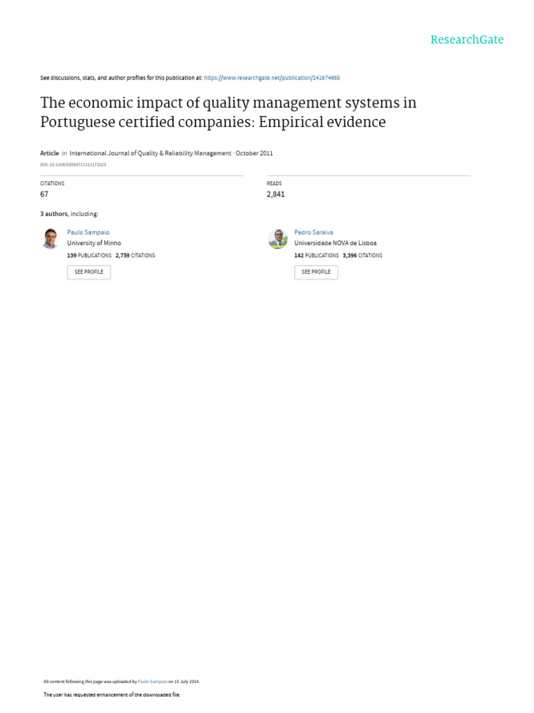 The Economic Impact of Quality Management Systems | PDF | Quality ...