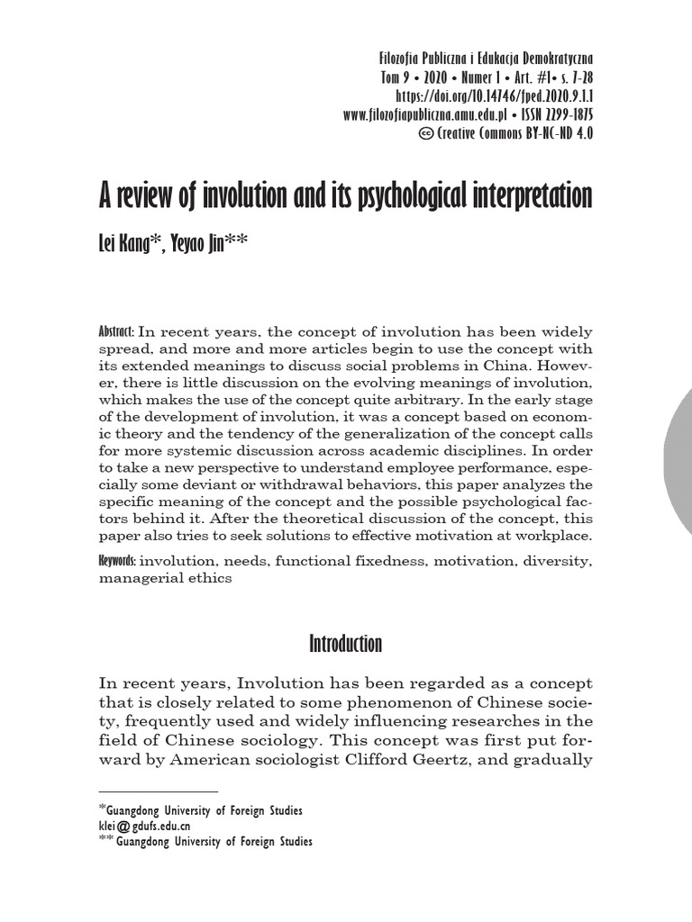 A Review of Involution and Its Psychological Inter | PDF | Motivation ...