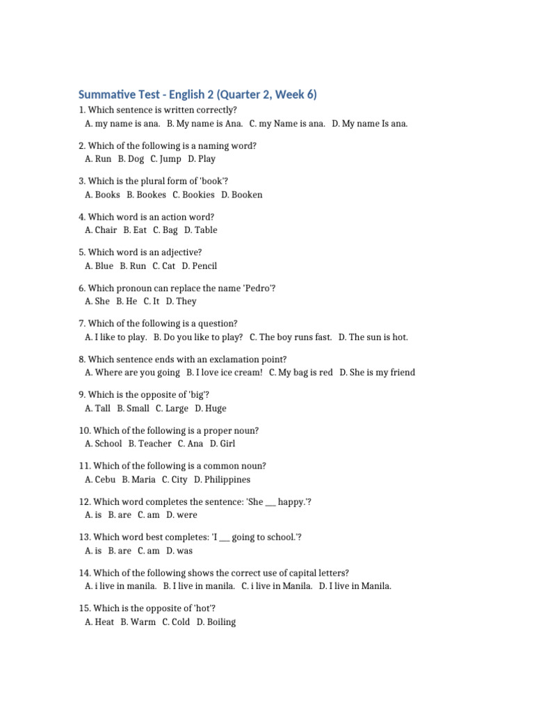 Summative Test English 2 | PDF