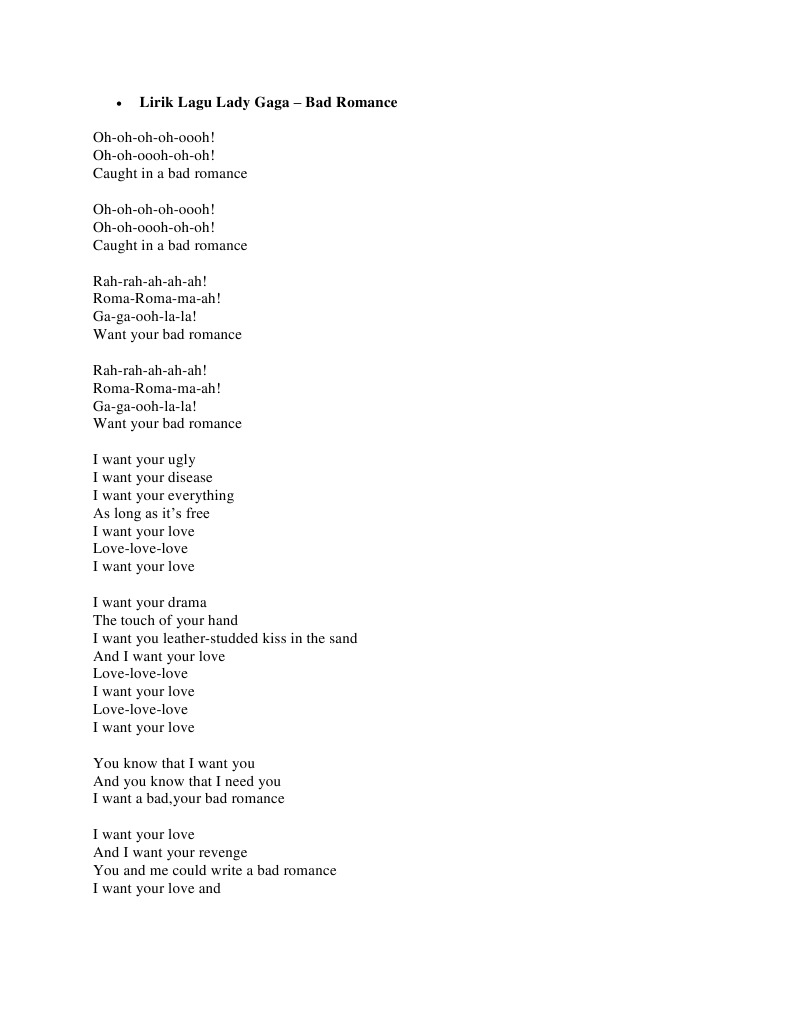 Lady Gaga Bad Romance Lyrics Genius Lyrics