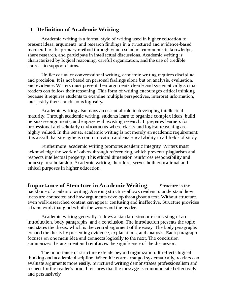 Definition of Academic Writing | PDF | Essays | Critical Thinking