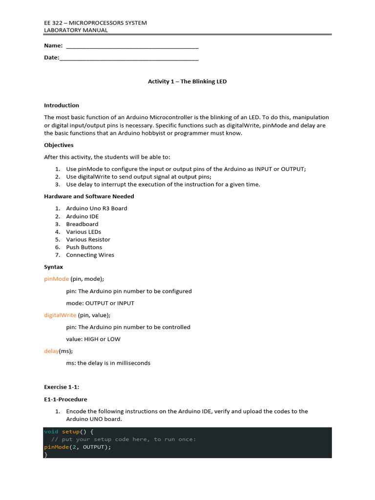 EE 322 Activity Sheet 1 6 | PDF | Arduino | Control Flow