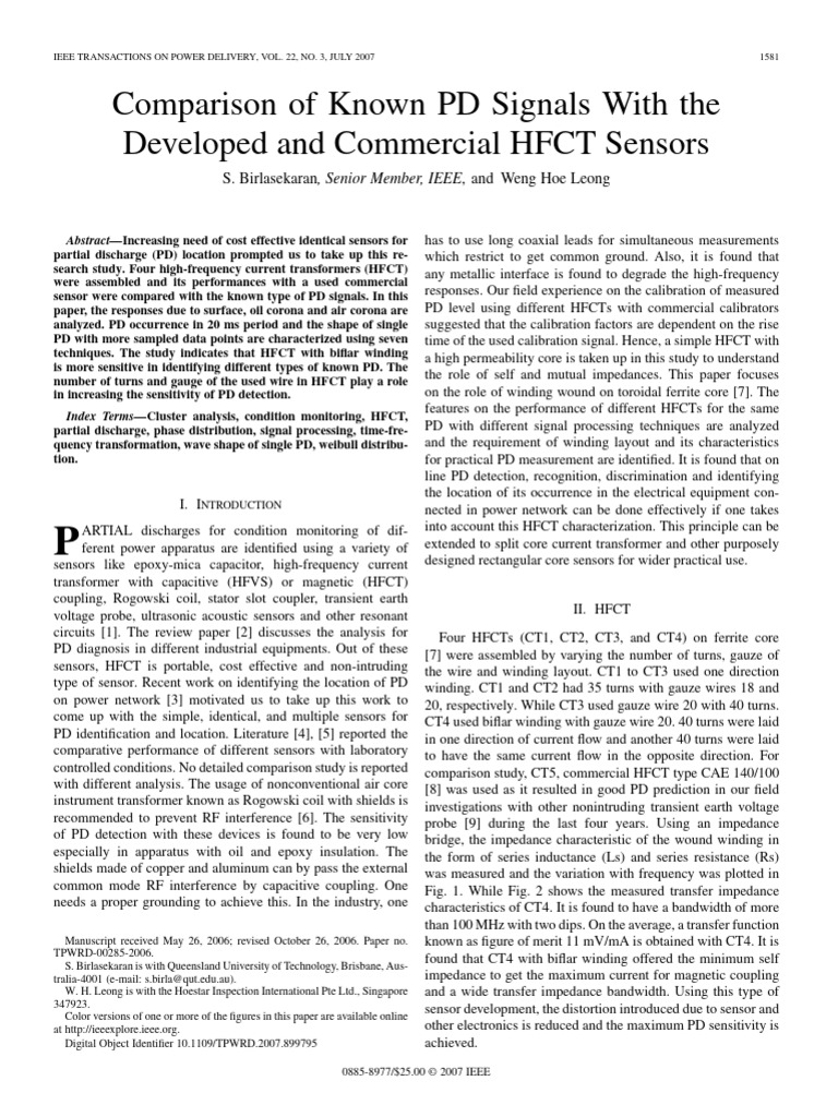 Comparison of Known PD Signals With the Developed and Commercial HFCT ...