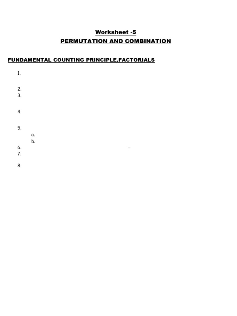 Worksheet 5 - Permuations-and-Combinations | PDF | Permutation ...