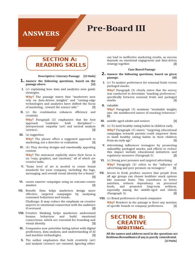 Maeking Scheme of Pre Board III 2025-26 | PDF | Brand | Advertising