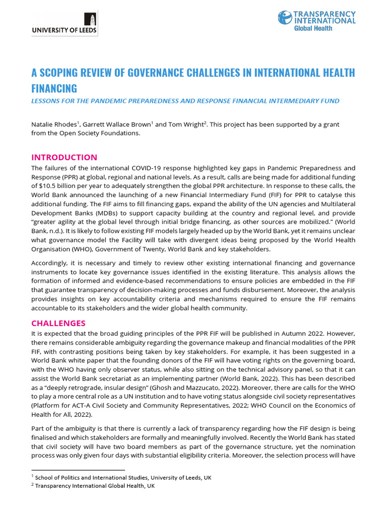 Scoping Report FIF Governance Challenges TI UoL 1 | PDF | Governance ...