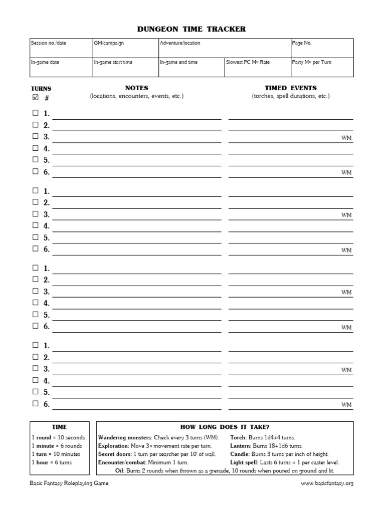 Dungeon Time Tracker Sheet v1 | PDF