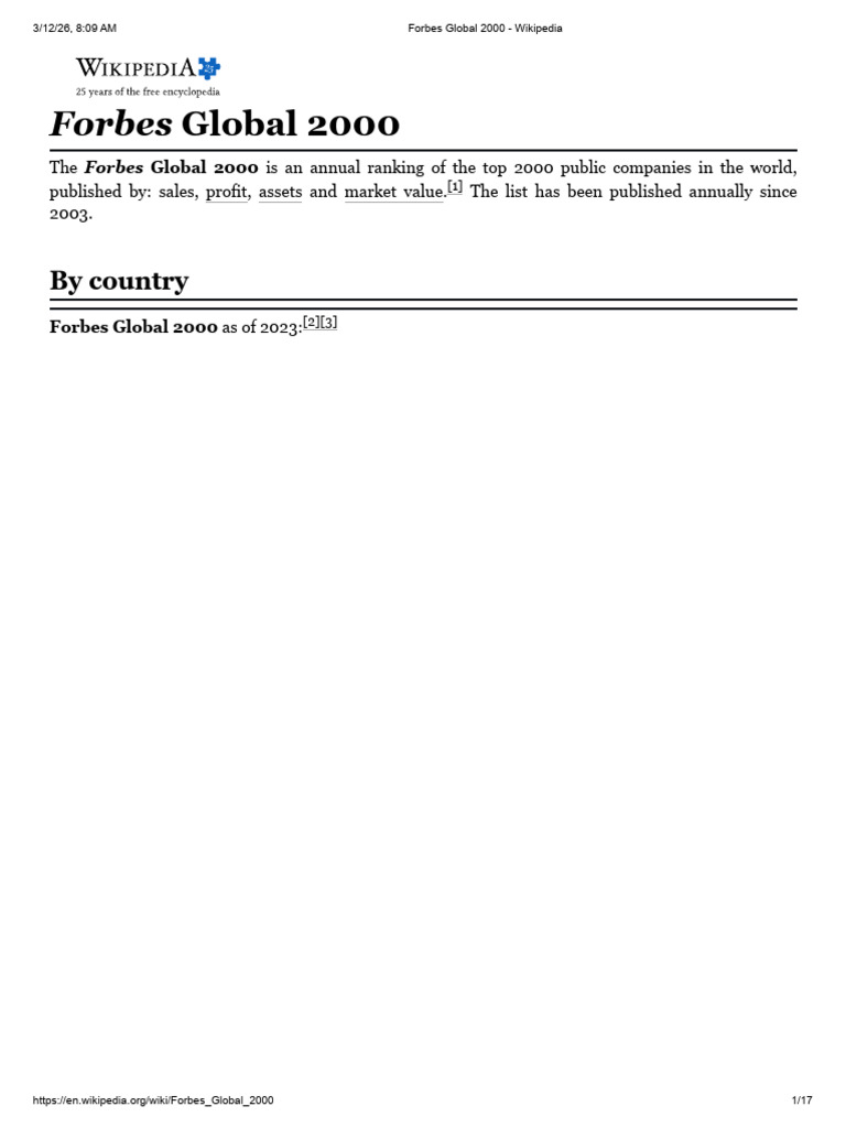 Forbes Global 2000 - Wikipedia | PDF | Bank Of America | Banks