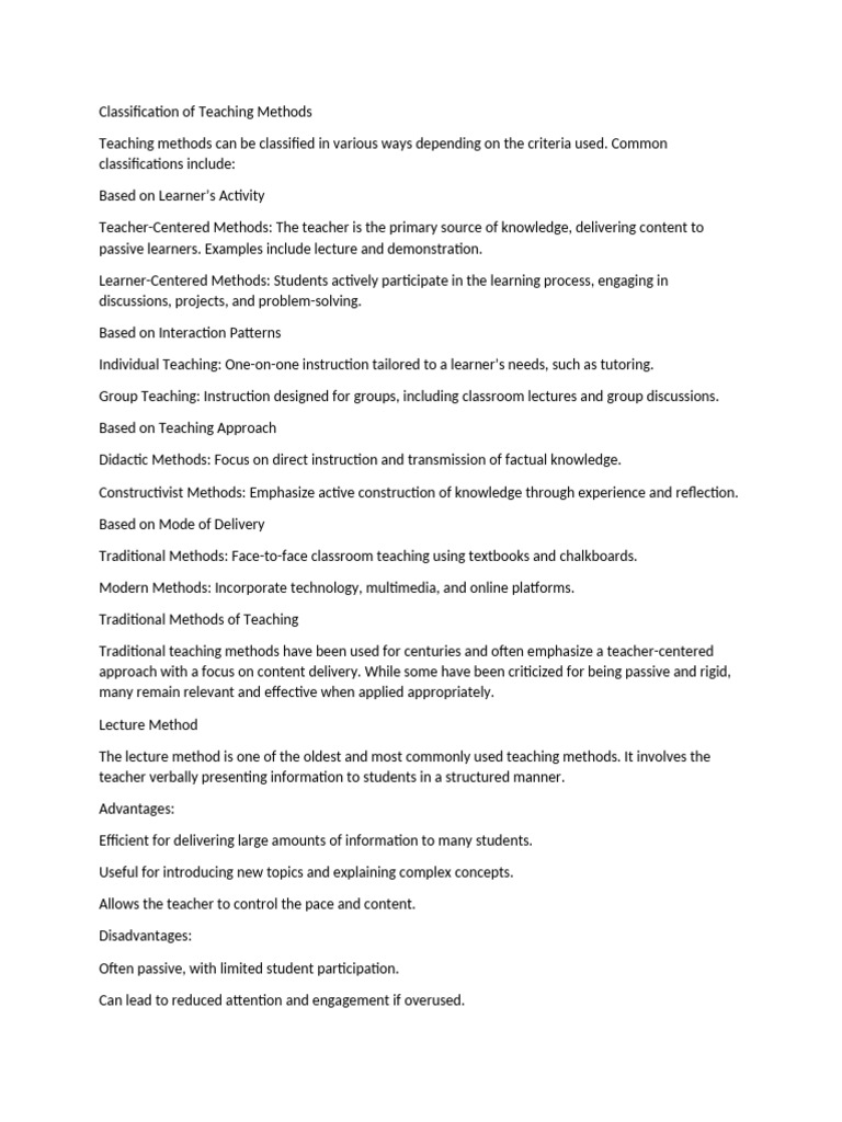 Methods of Education | PDF | Teaching Method | Learning